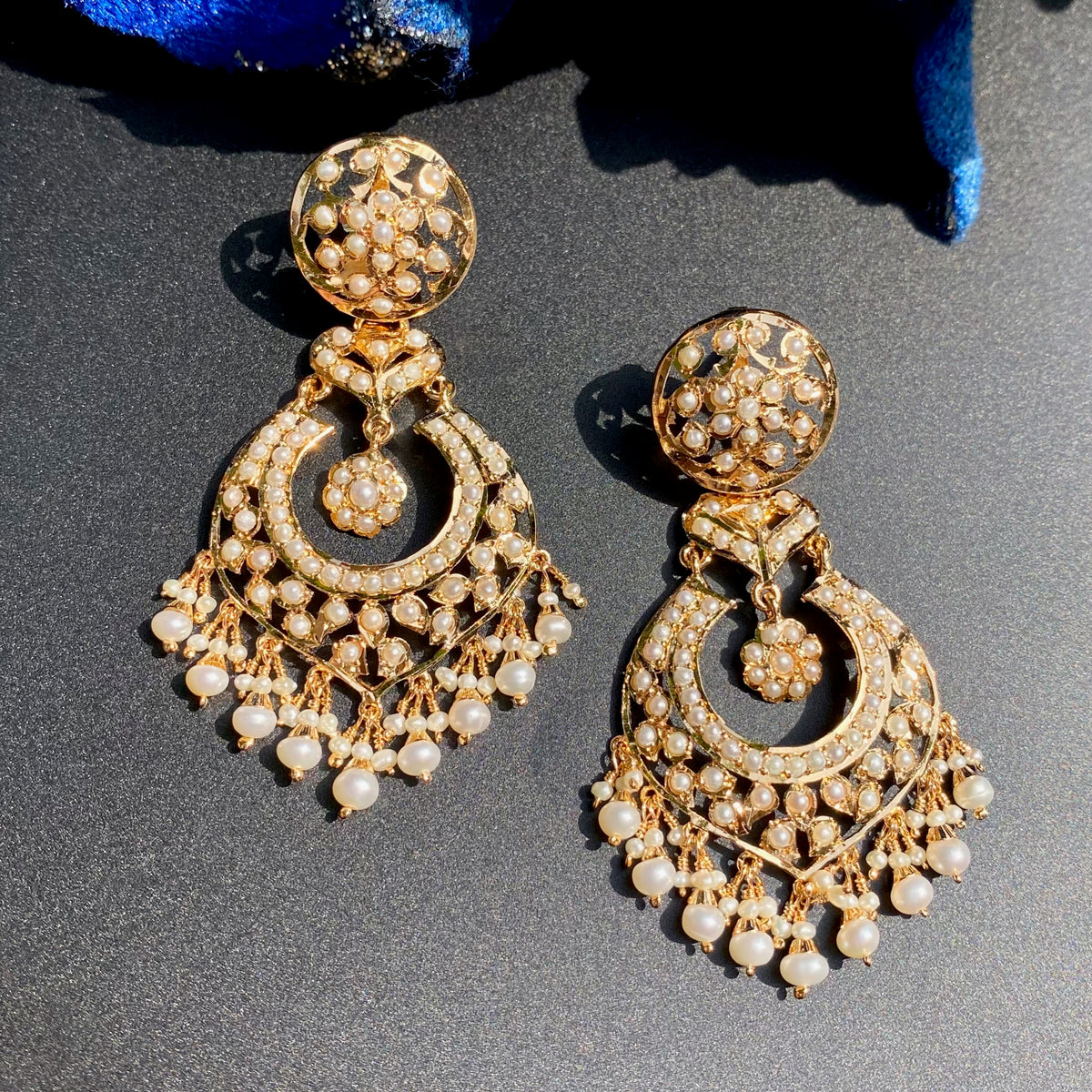 Statement Pearl Chandbali Earrings in Gold-Plated Silver ER 798