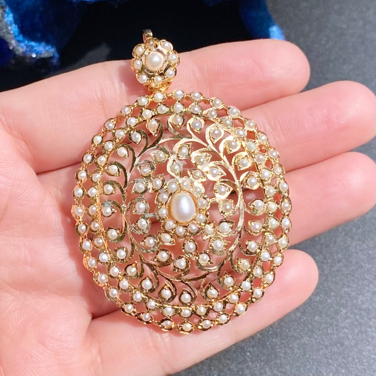 Ornate Pearl Pendant Set with Round Floral Stud Earrings | Gold Plated on 925 Silver PS 146