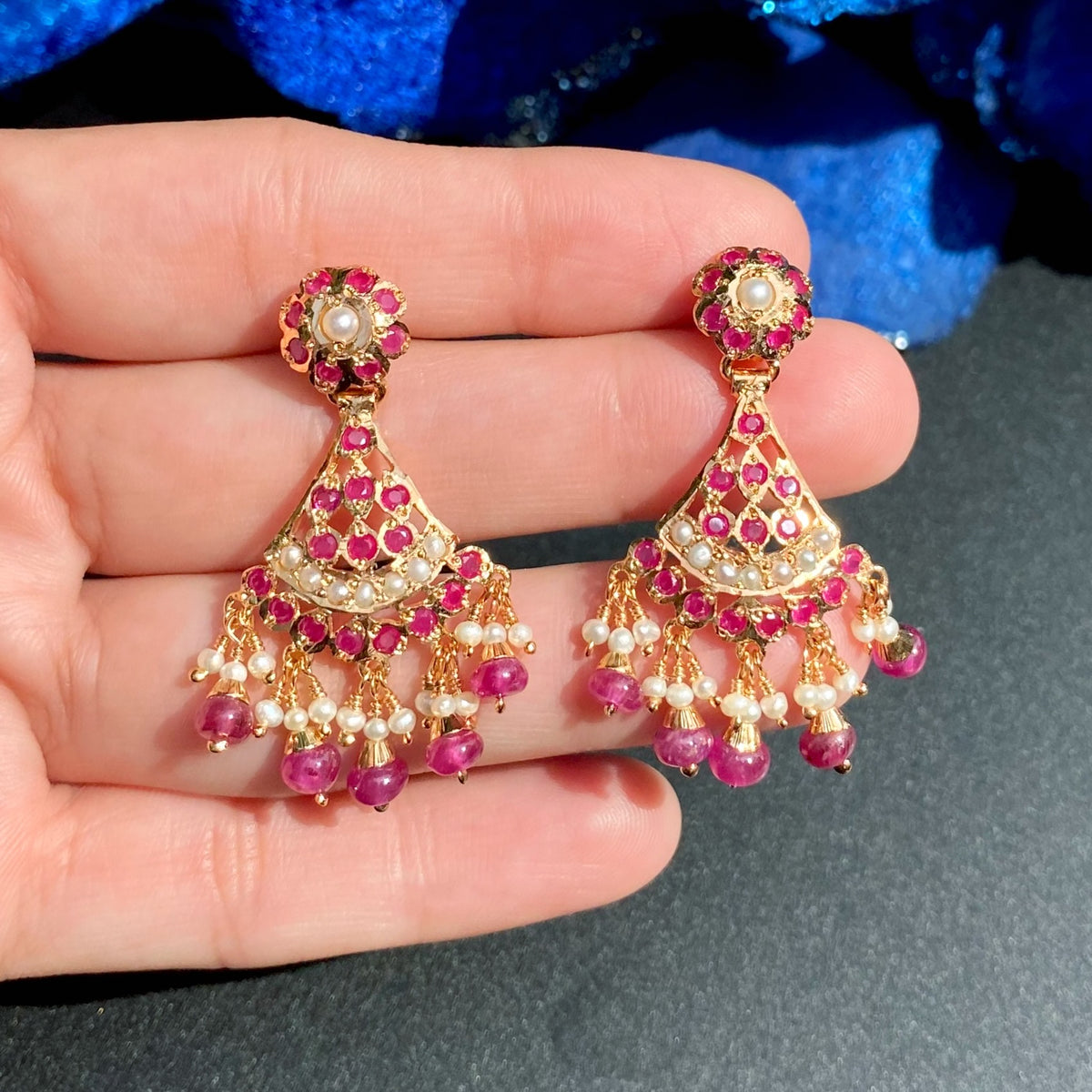Ruby Red Stone & Pearl Pendant Set | Gold Plated on 925 Silver PS 147