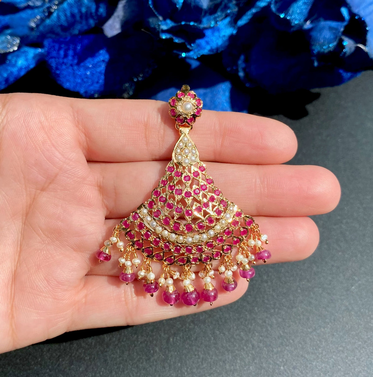 Ruby Red Stone & Pearl Pendant Set | Gold Plated on 925 Silver PS 147