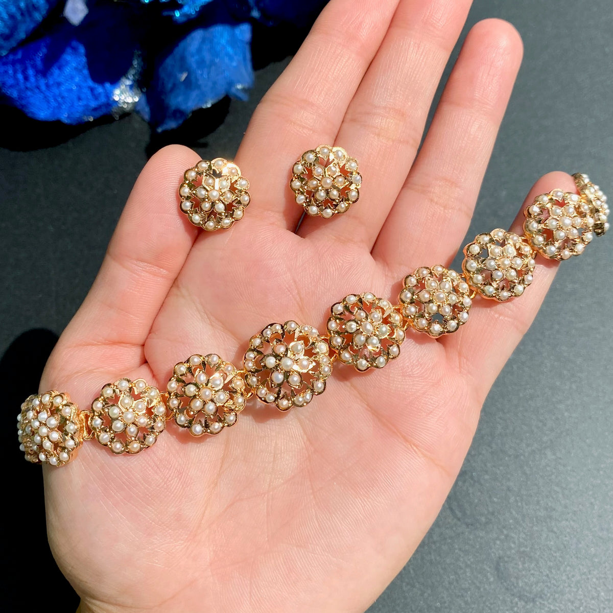 Minimal Pearl Floral Choker Set | Gold Plated Sterling Silver NS 493