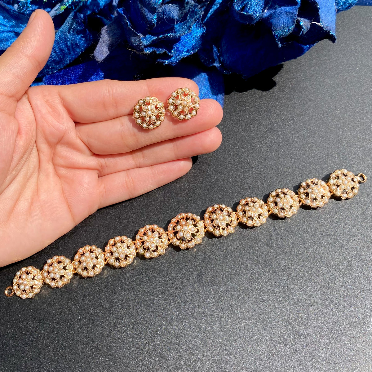 Minimal Pearl Floral Choker Set | Gold Plated Sterling Silver NS 493
