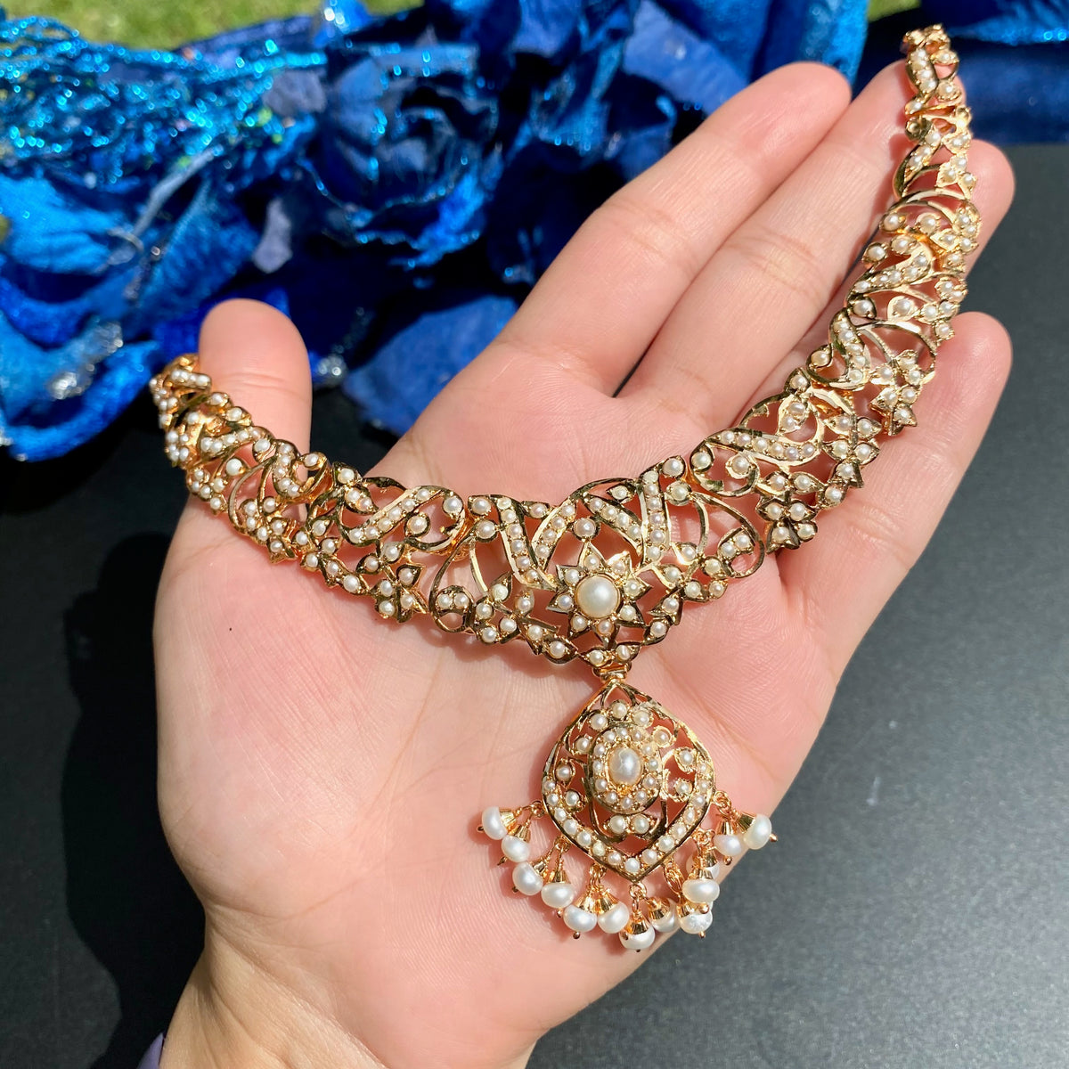 Vintage-Inspired Pearl Necklace & Earrings Set | Gold Plated on Silver 925 NS 496