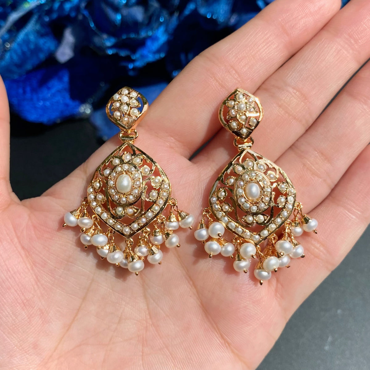 Vintage-Inspired Pearl Necklace & Earrings Set | Gold Plated on Silver 925 NS 496