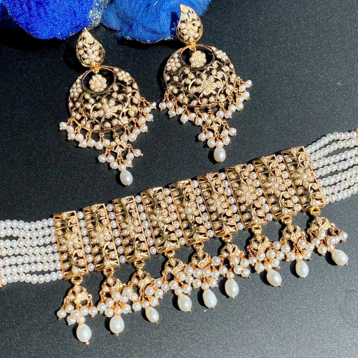 Bridal Wear Pearl Choker Set for Women | Gold Plated on Sterling Silver NS 491