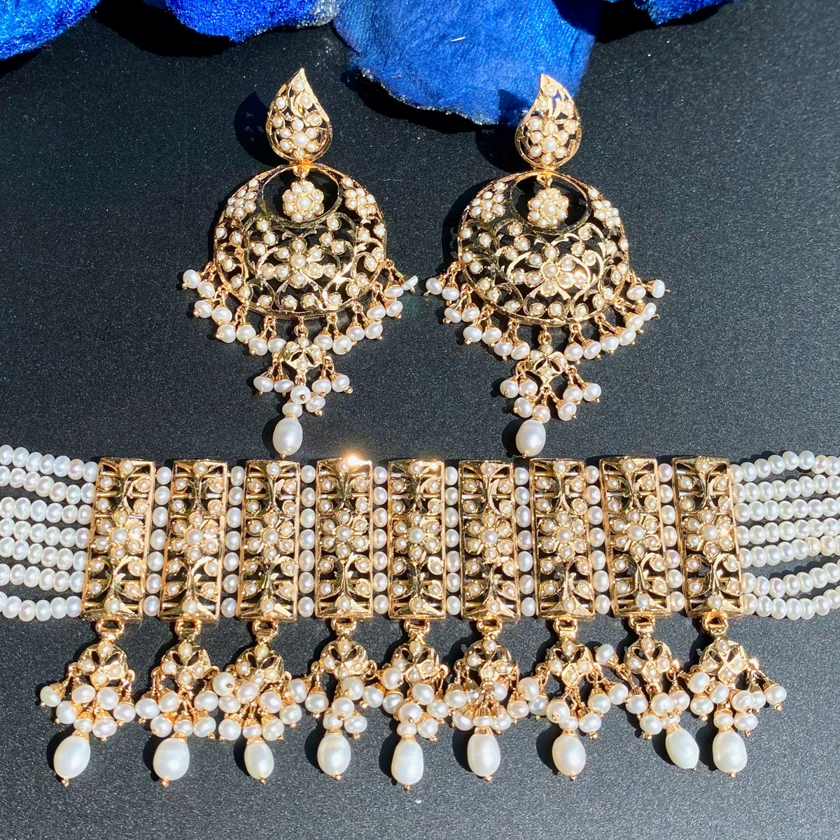 Bridal Wear Pearl Choker Set for Women | Gold Plated on Sterling Silver NS 491