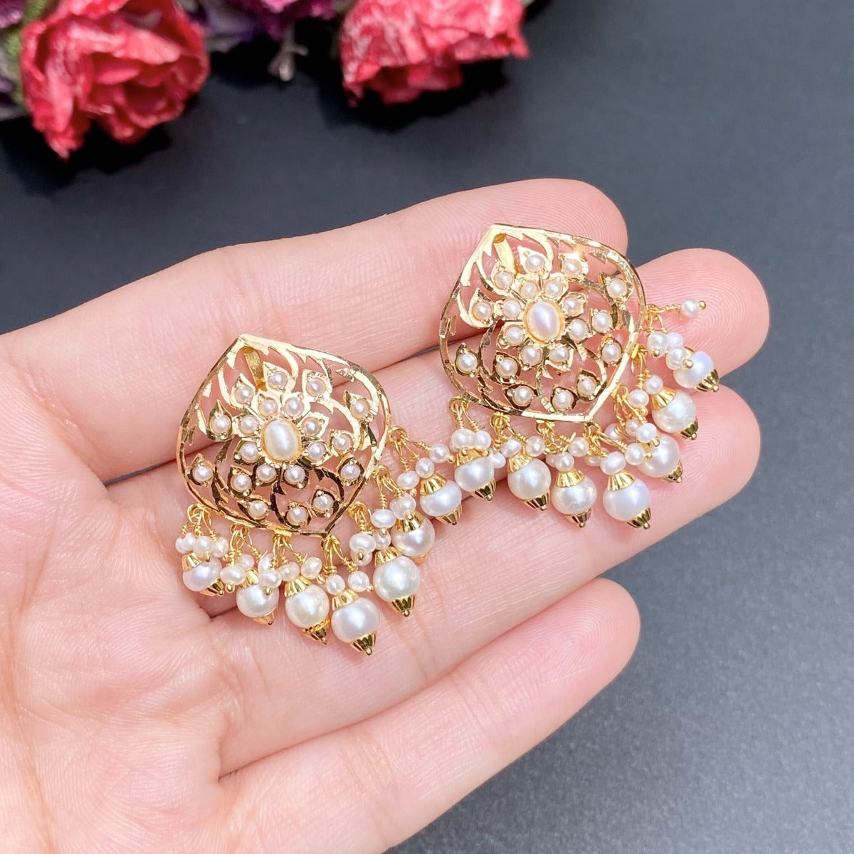 pearl earrings in 22k gold under 50000