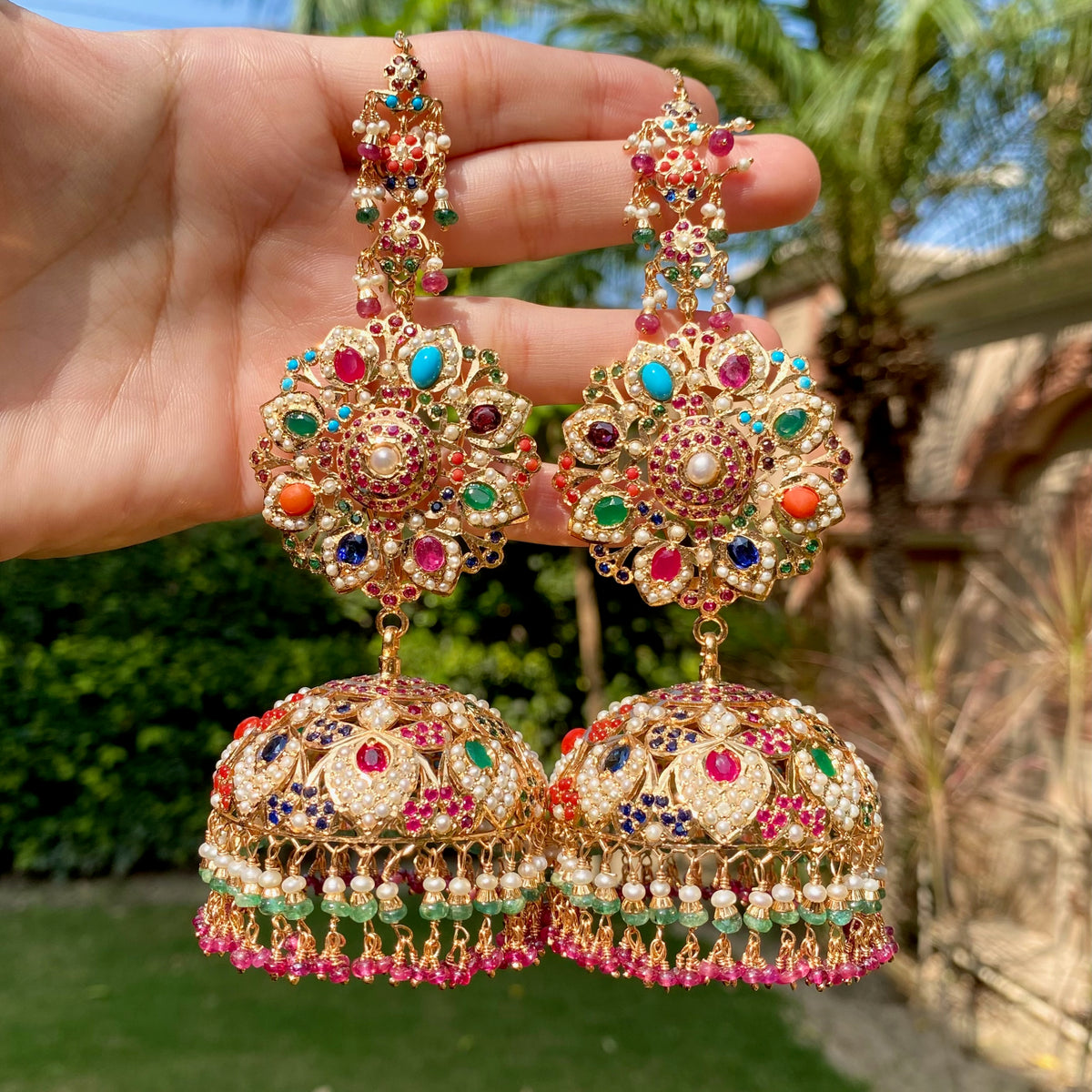 Navratna Jadau Statement Jhumkas | Gold Plated on 925 Silver ER 799