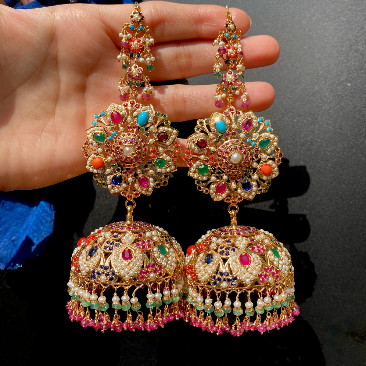 Navratna Jadau Statement Jhumkas | Gold Plated on 925 Silver ER 799