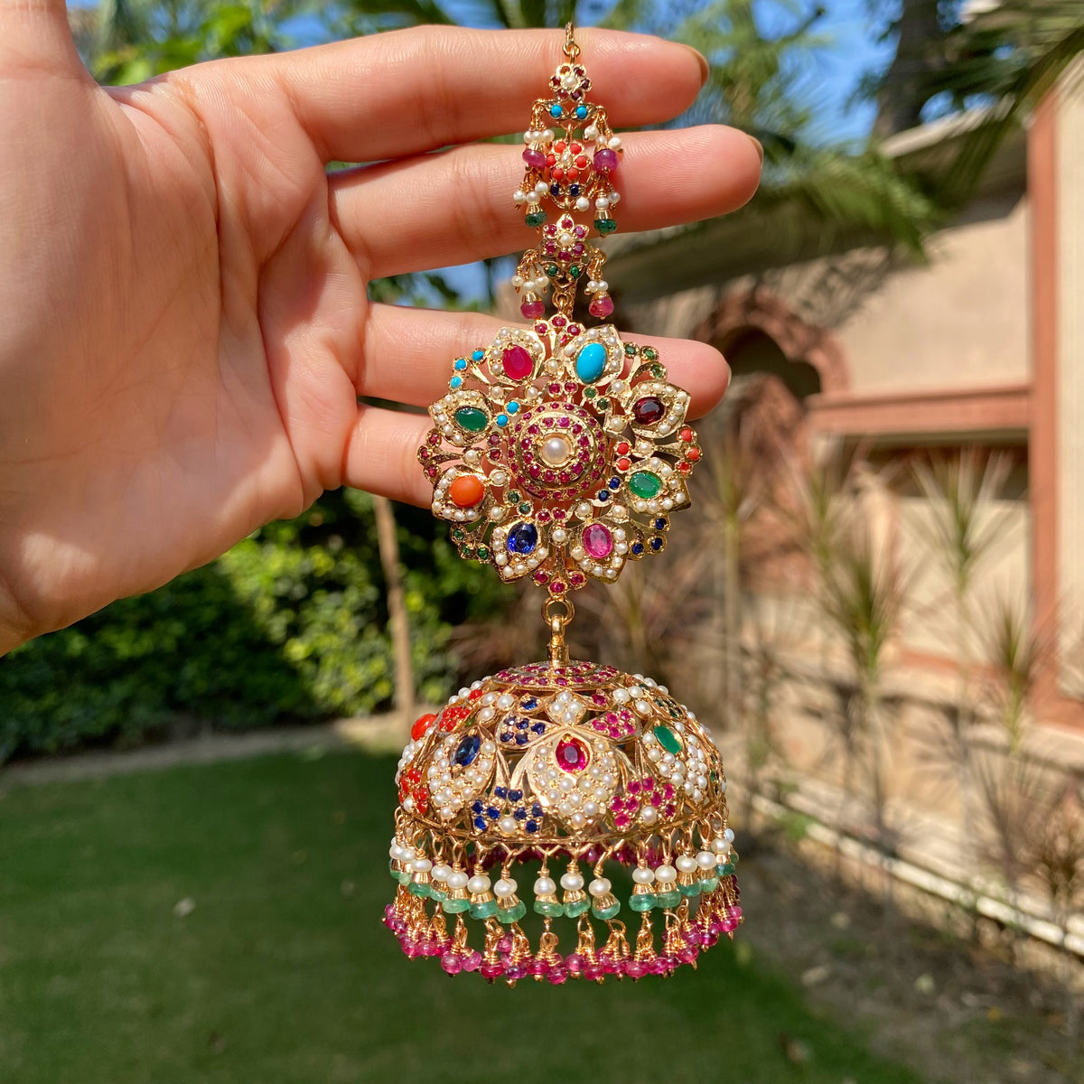 Navratna Jadau Statement Jhumkas | Gold Plated on 925 Silver ER 799