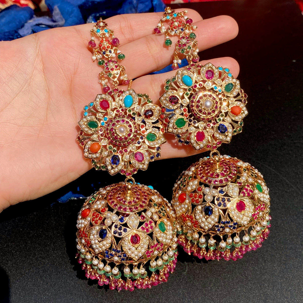 Navratna Jadau Statement Jhumkas | Gold Plated on 925 Silver ER 799