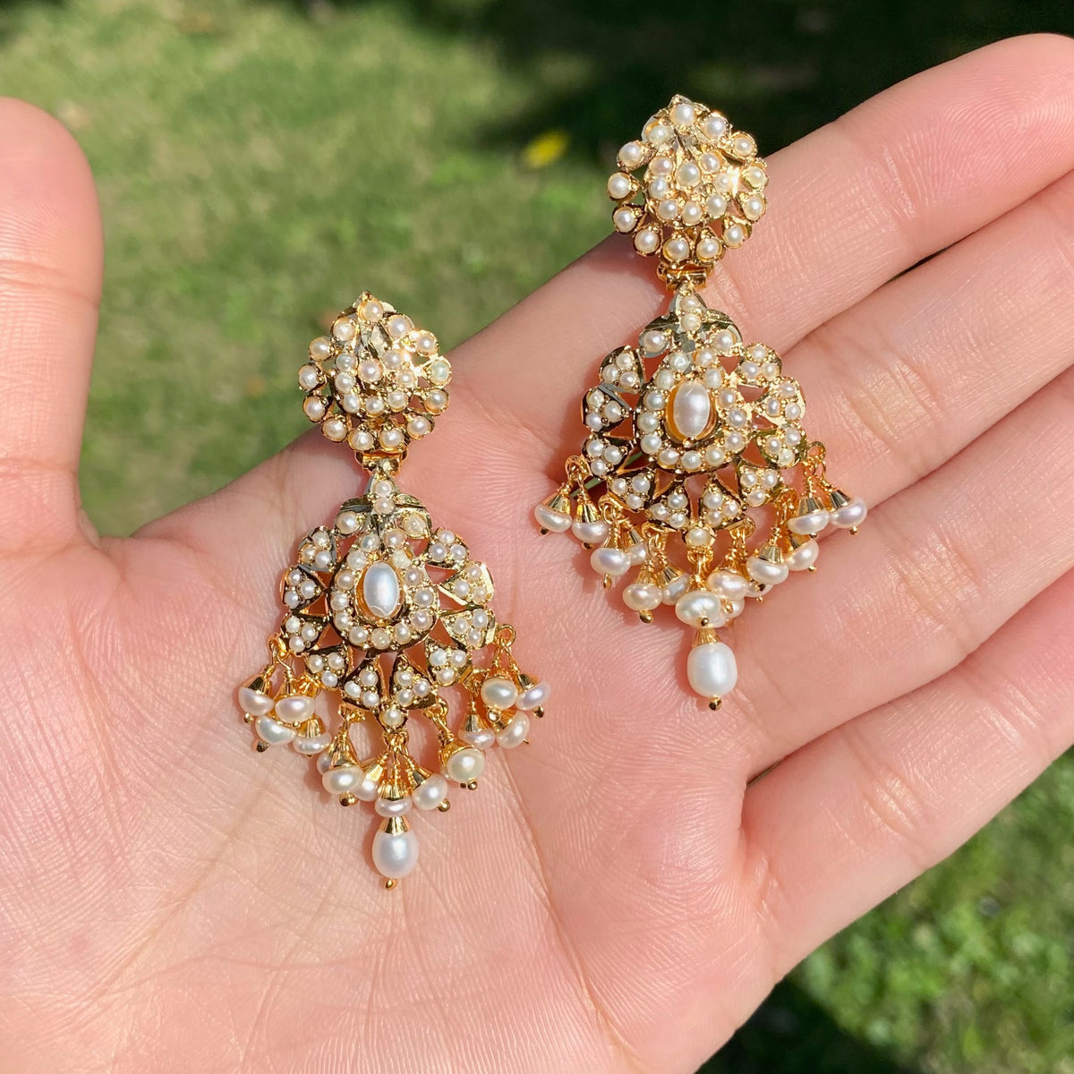 Dainty Pearl Drop Jadau Earrings | Gold Plated on Silver ER 807