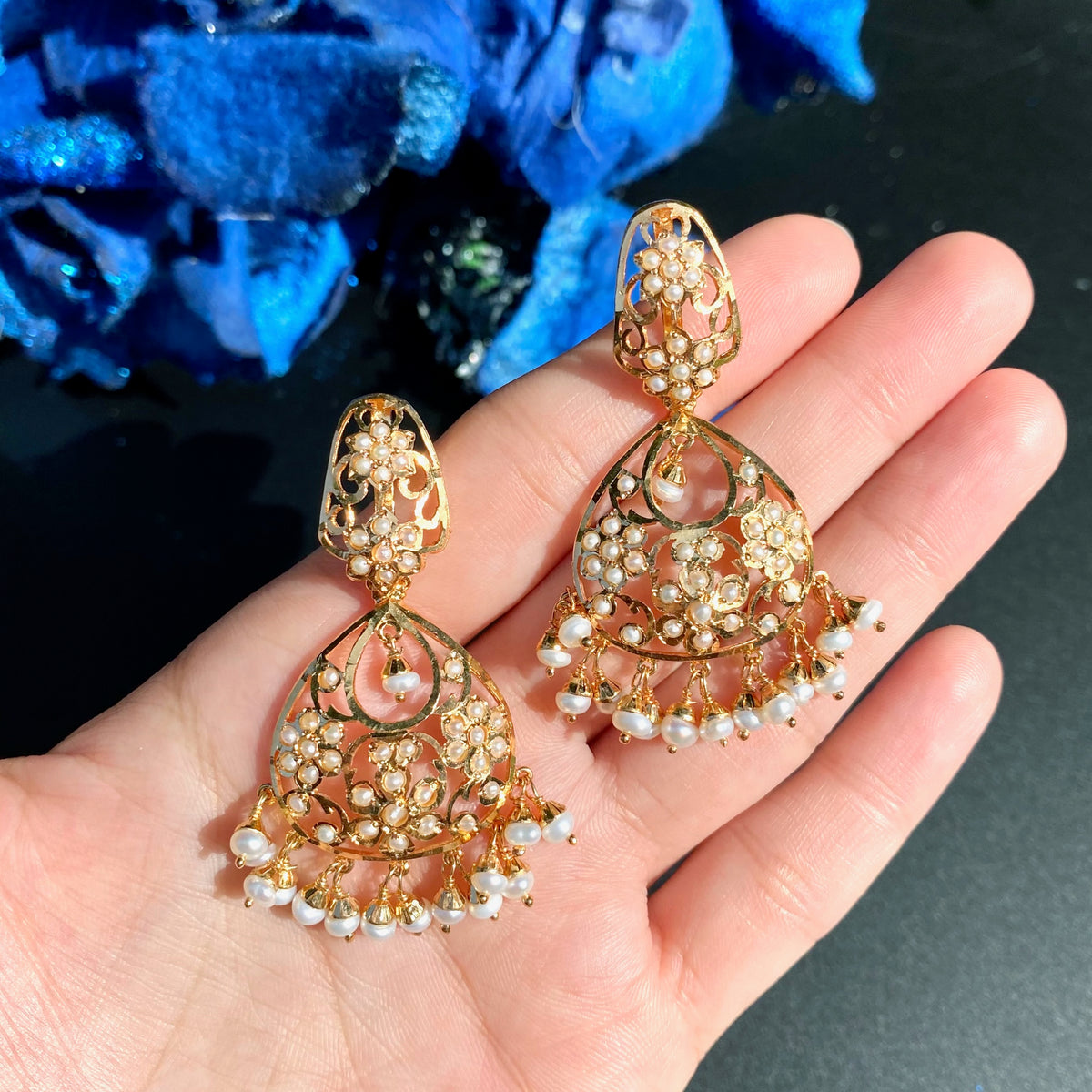 Drop Shaped Pearl Chandbali Earrings | Gold Plated on 925 Silver ER 811