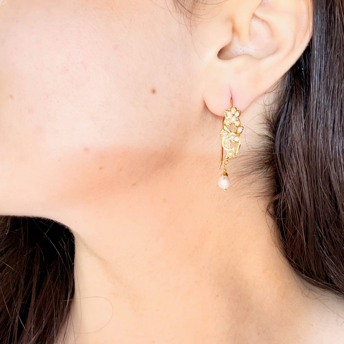 Elegant Jadau Fish Hook Earrings in All Pearls | Gold Plated on 925 Silver ER 815