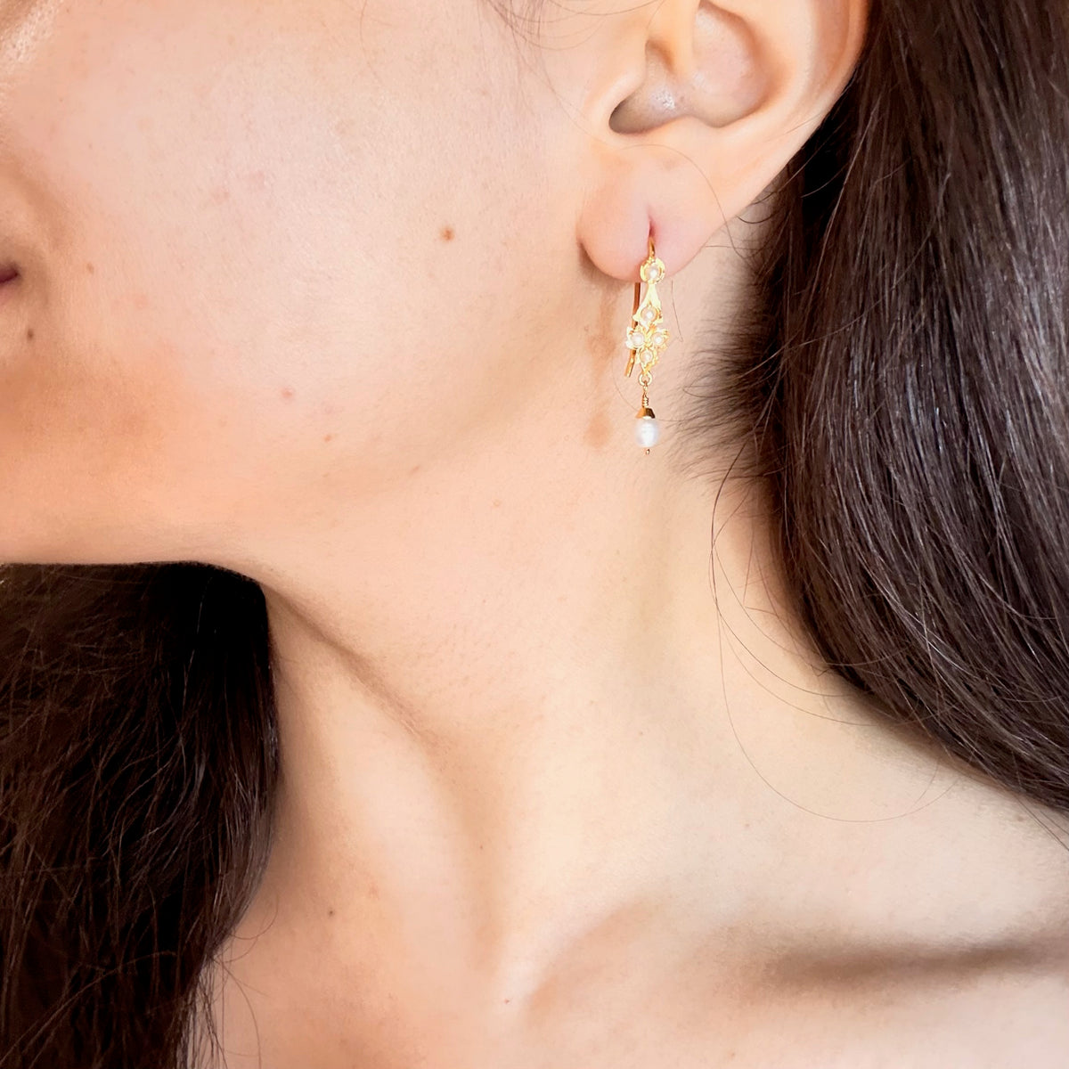 Petite Pearl Fish Hook Drop Earrings | Gold Plated on Silver ER 818