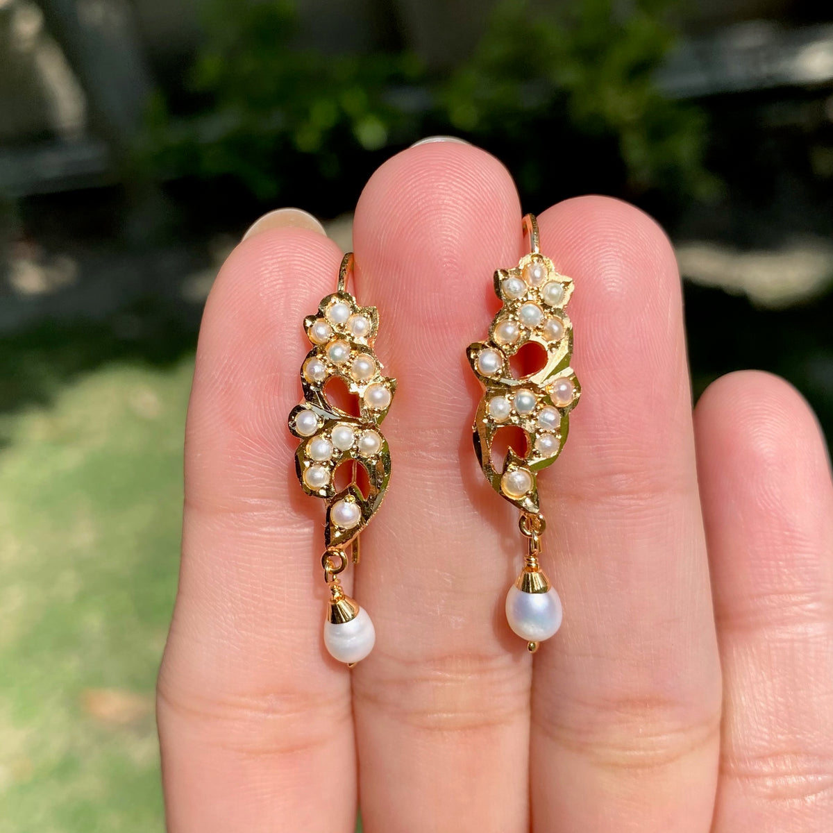 Elegant Jadau Fish Hook Earrings in All Pearls | Gold Plated on 925 Silver ER 815