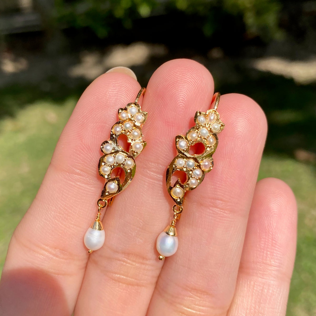 Elegant Jadau Fish Hook Earrings in All Pearls | Gold Plated on 925 Silver ER 815