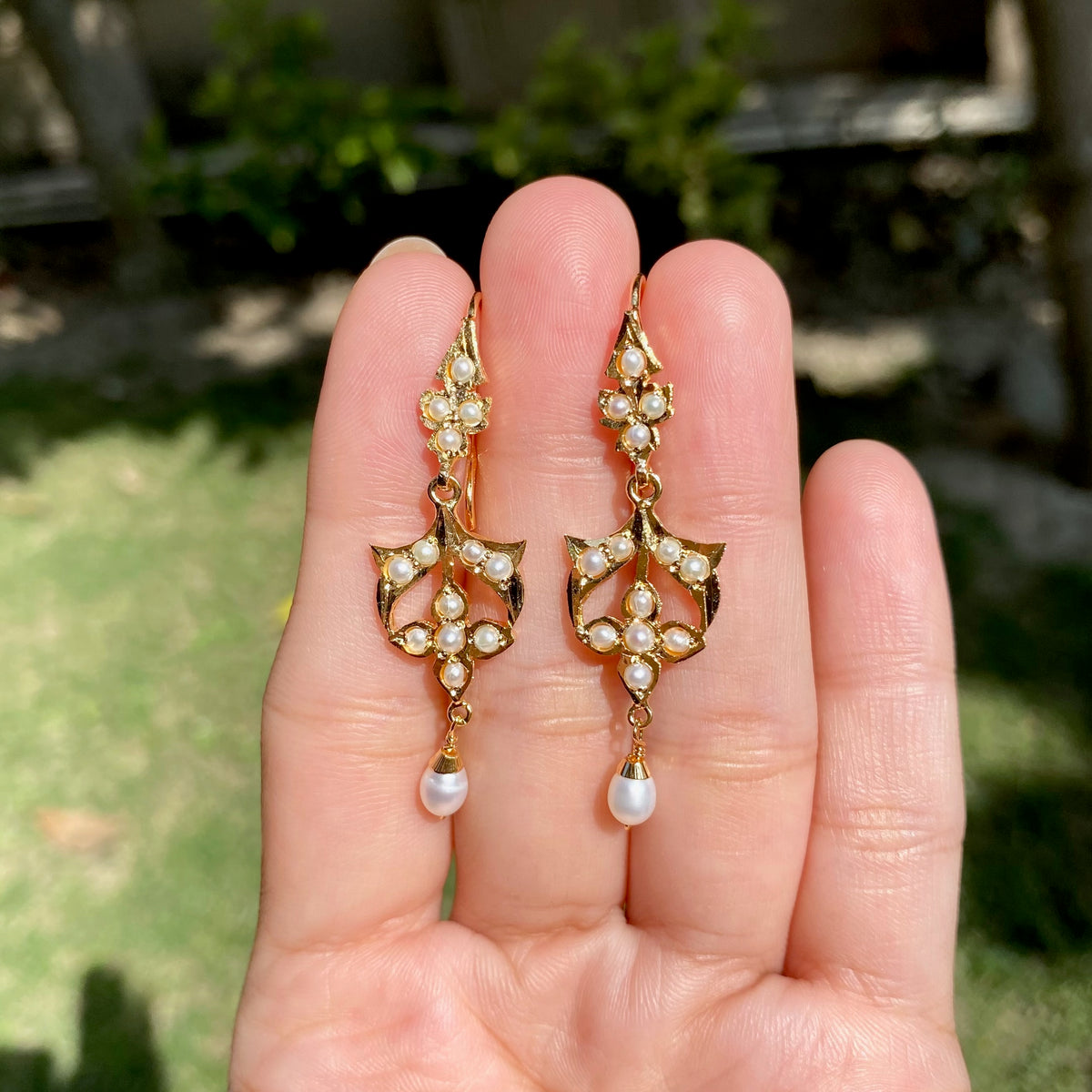 Vintage-Inspired Slender Pearl Drop Earrings | Gold Plated on 925 Silver ER 803