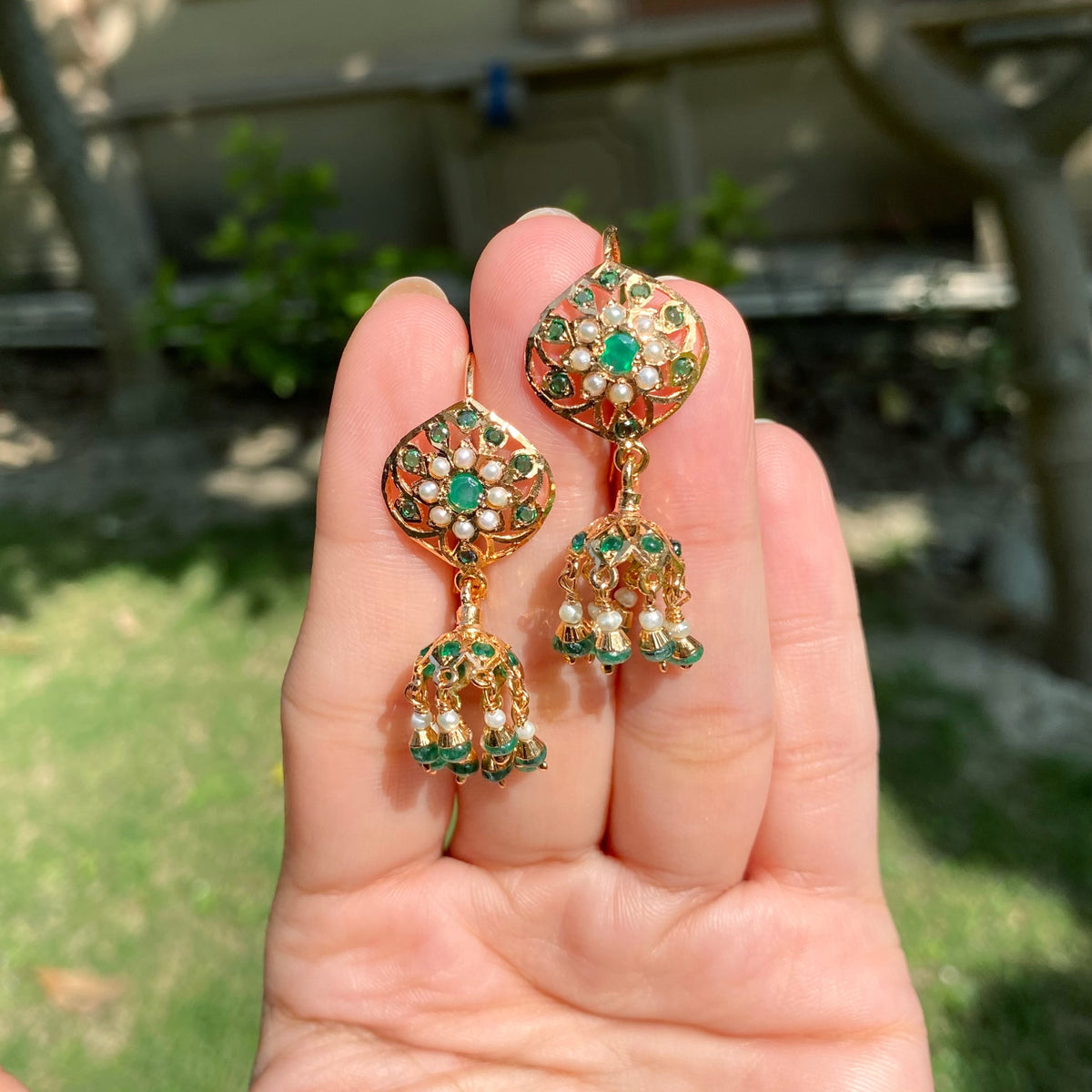 Dainty Fish-hook style Jadau Earrings | Gold Plated on Silver ER 806