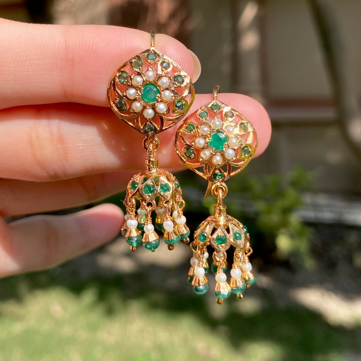 Dainty Fish-hook style Jadau Earrings | Gold Plated on Silver ER 806