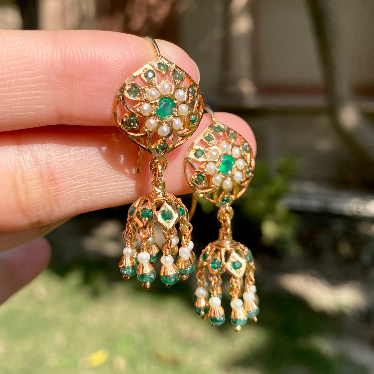 Dainty Fish-hook style Jadau Earrings | Gold Plated on Silver ER 806