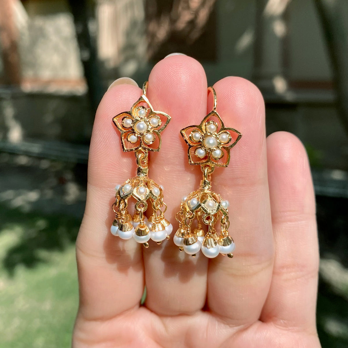 Dainty Pearl Jhumka with Fish hook Closure | Gold Plated on Silver ER 810