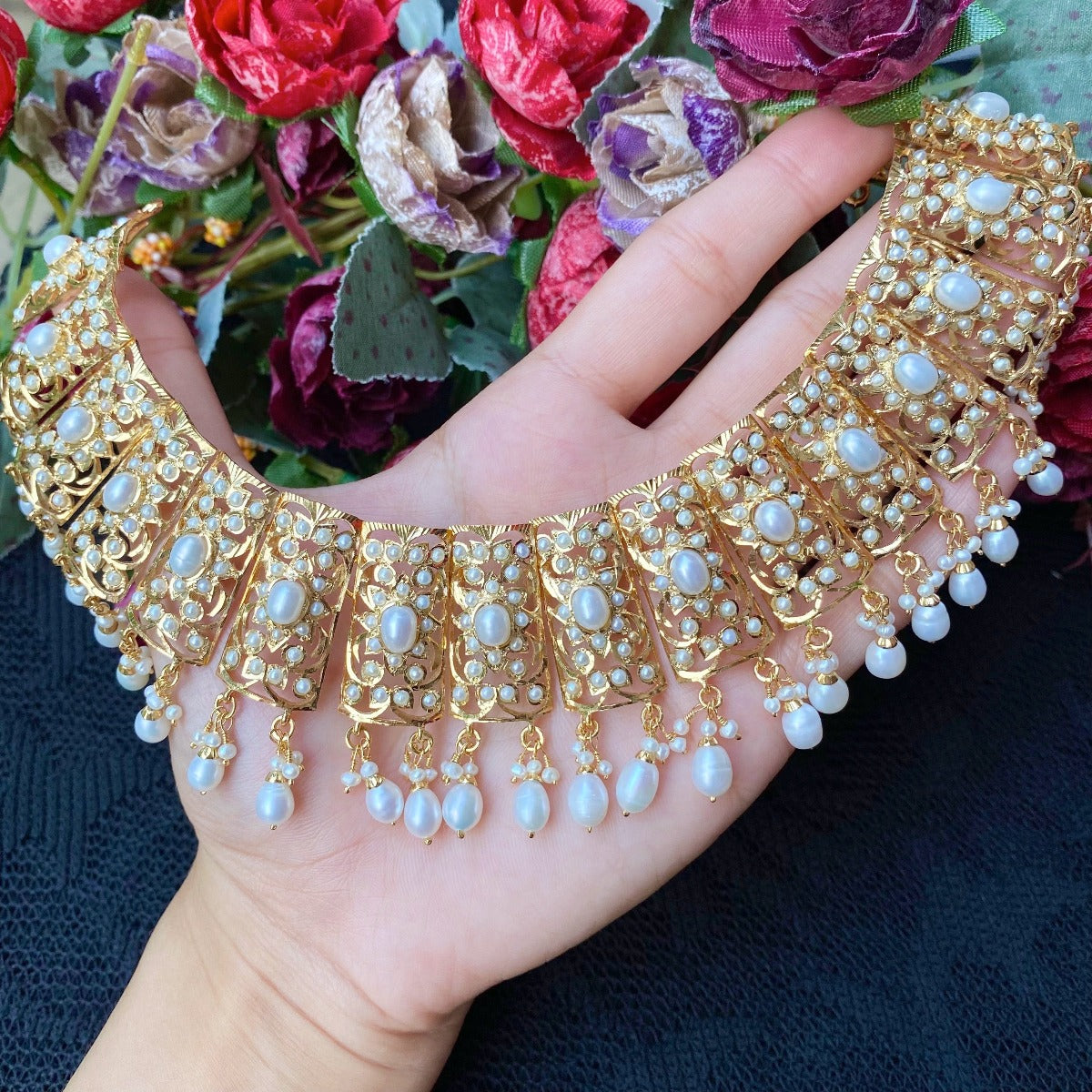next to gold jewellery in pearls
