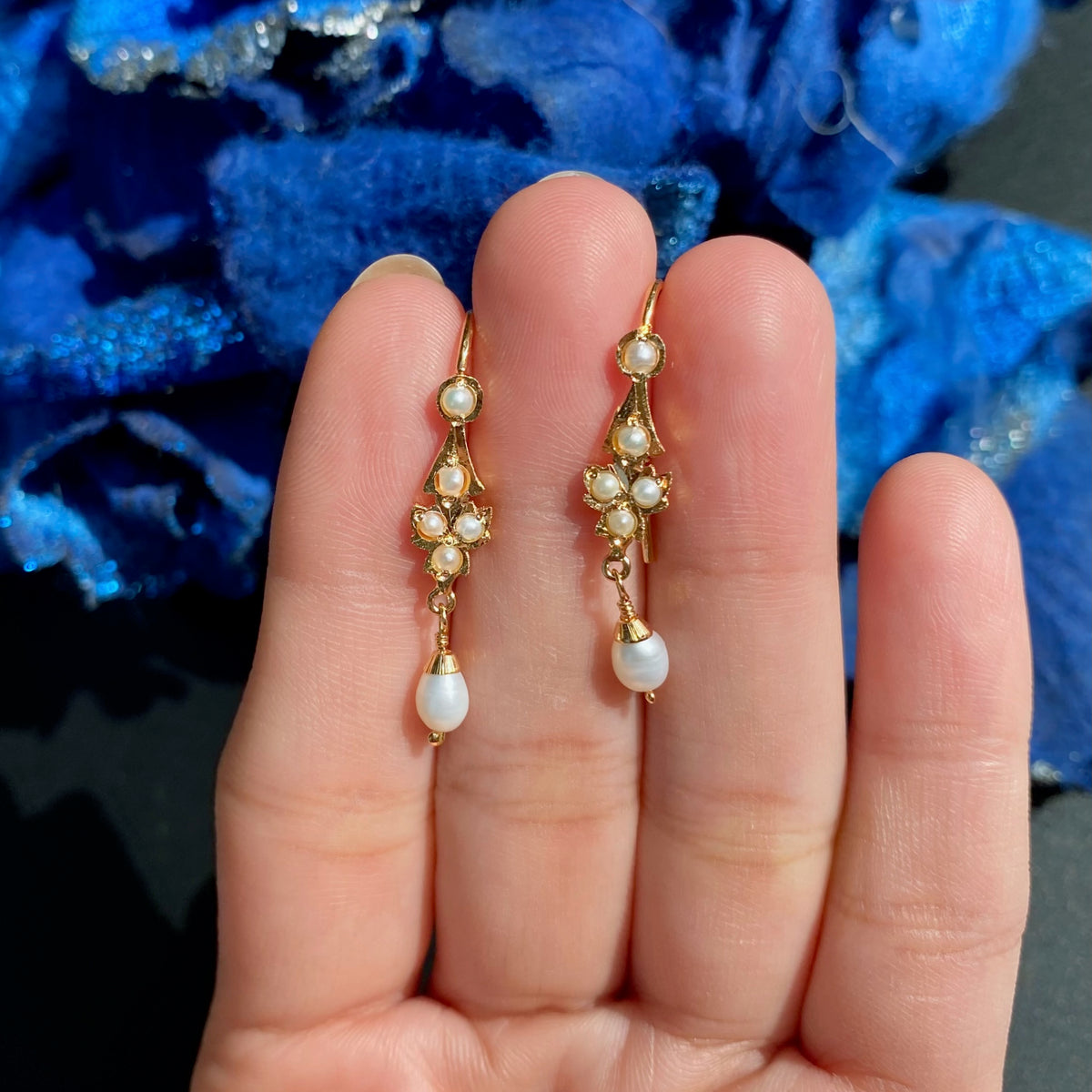Petite Pearl Fish Hook Drop Earrings | Gold Plated on Silver ER 818