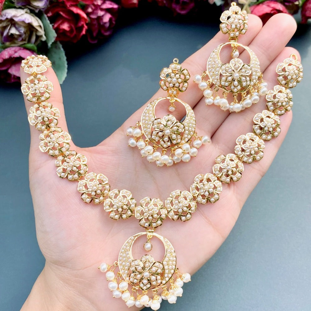 pearl necklace set in real gold