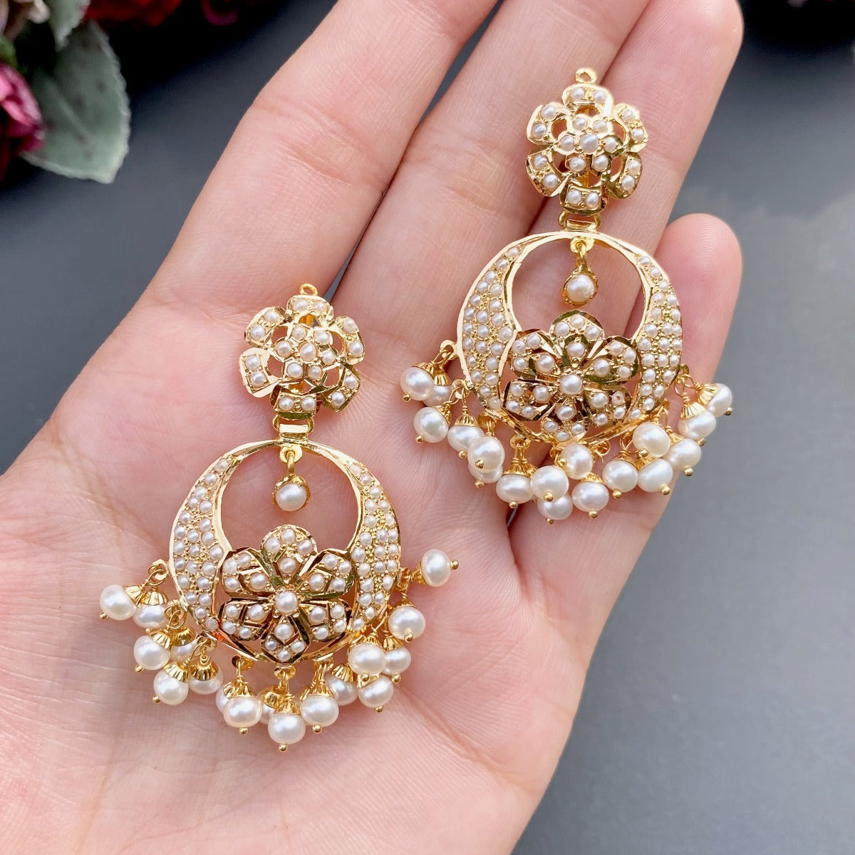 buy real pearl chandbali earrings online