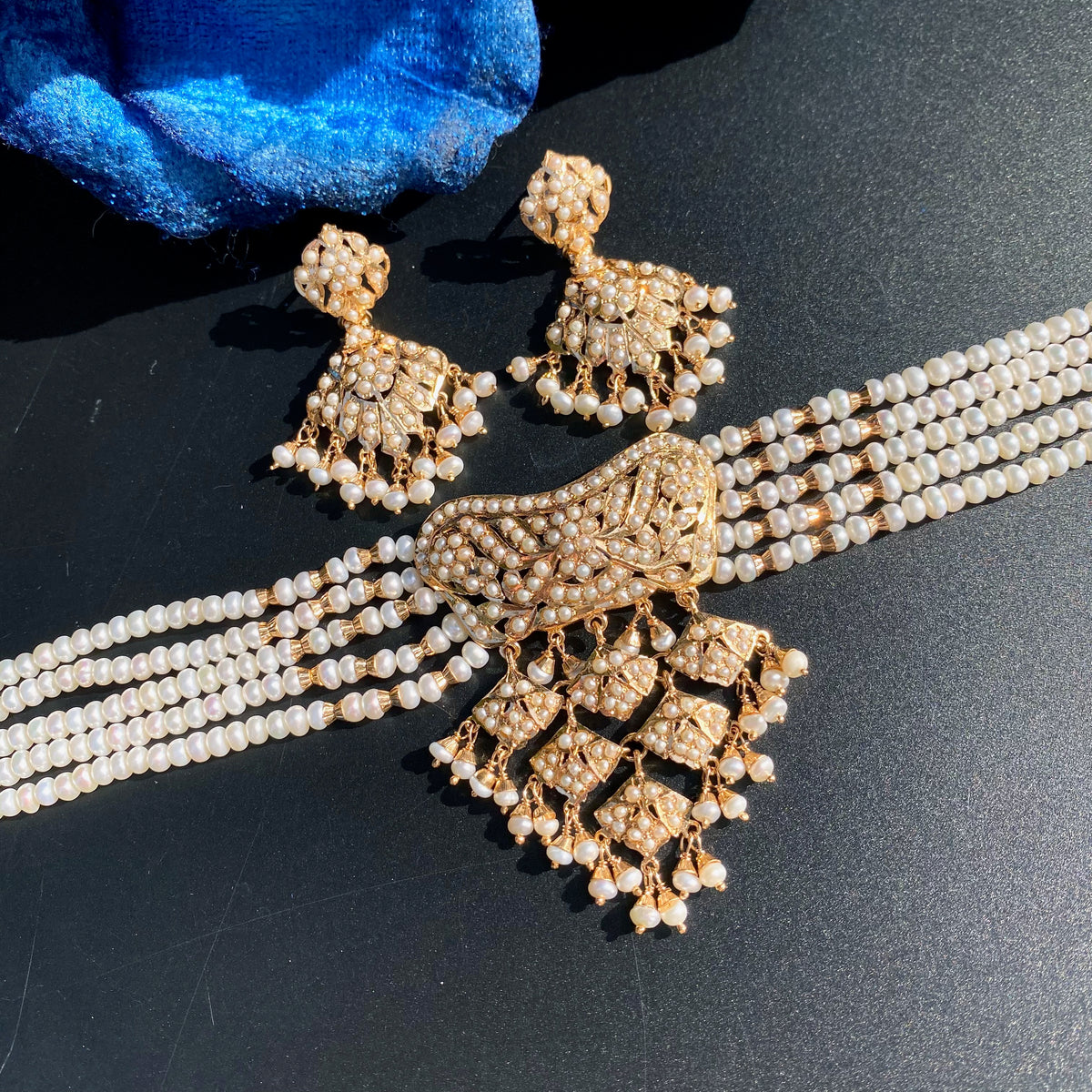 Jaal Wala Pearl Choker Set with Drop Earrings | Gold Plated on Silver NS 509