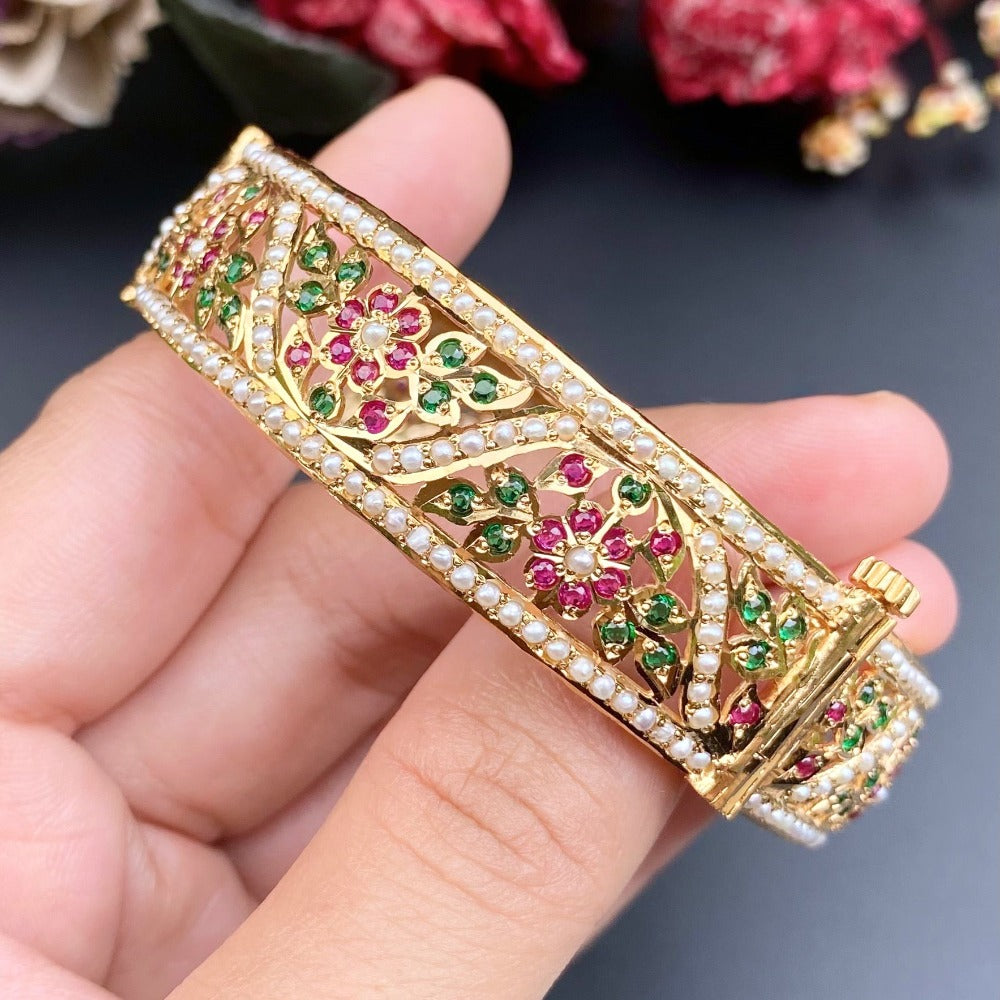 ruby emerald jadau bangle in gold plated silver