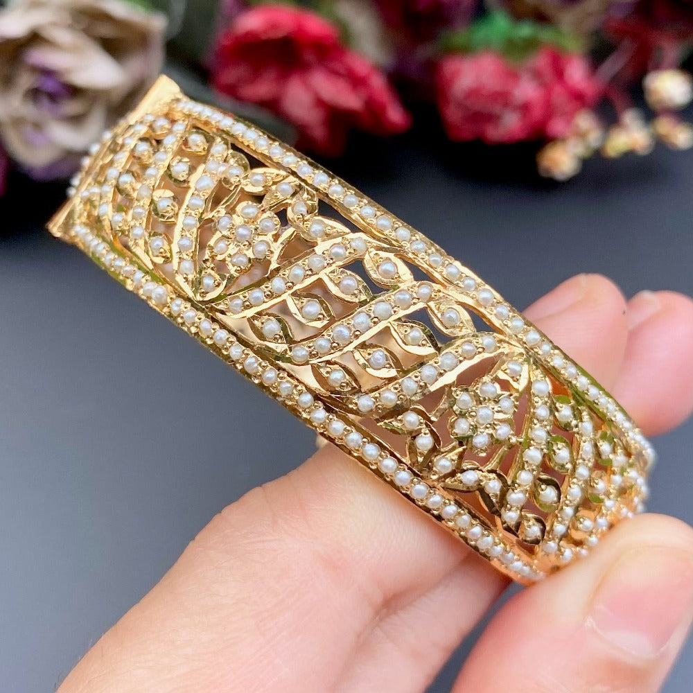 openable gold plated bangle with pearls