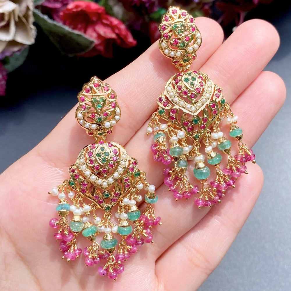 ruby emerald earrings in gold plated silver
