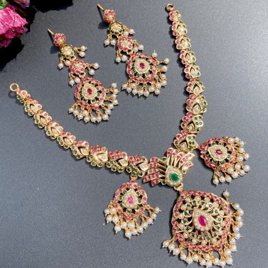 jadau kundan necklace set in gold plated silver