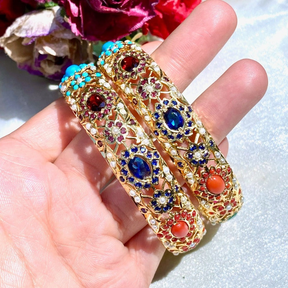 navratna bangle in gold plated silver