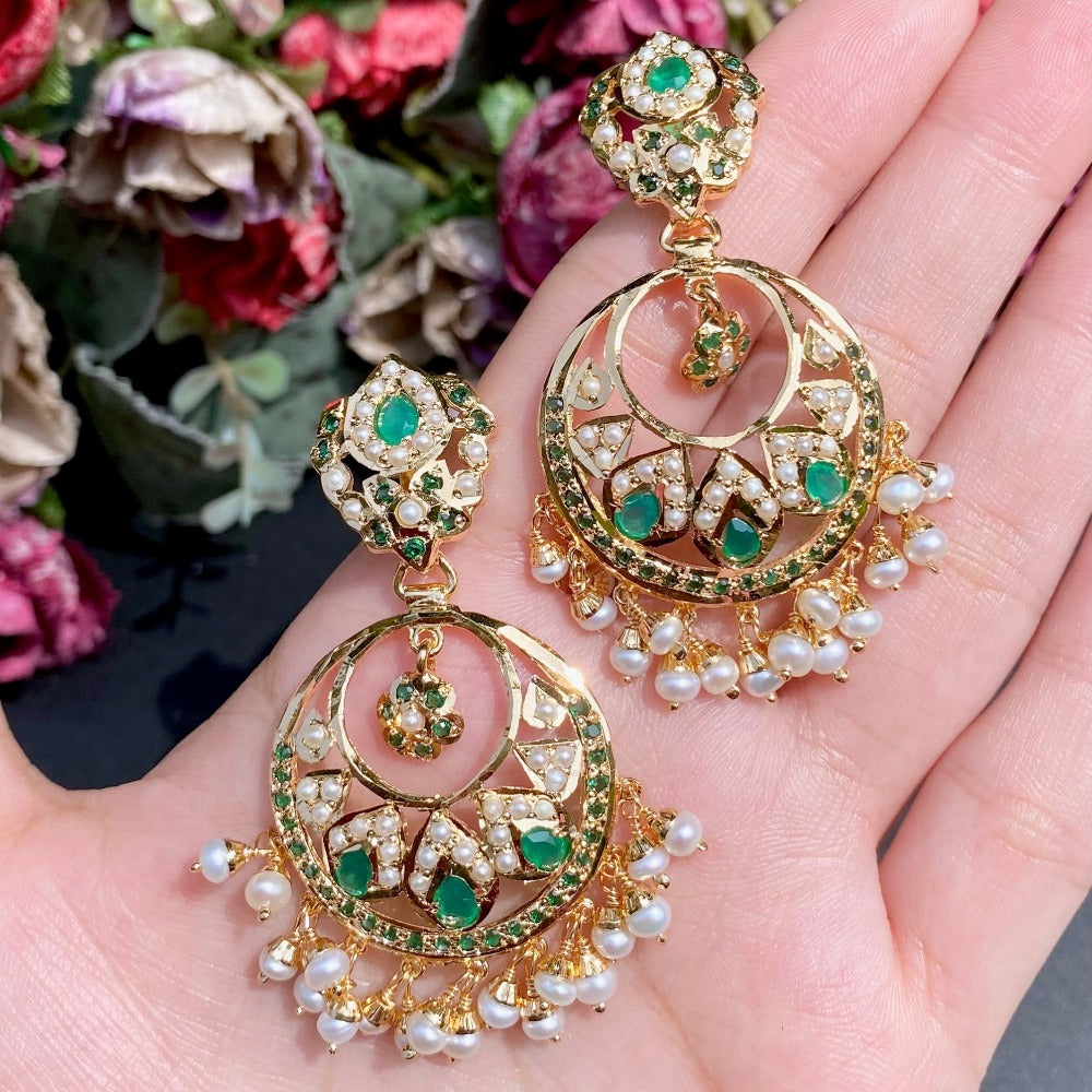 emerald chandbali earrings matching the 22k gold emerald necklace