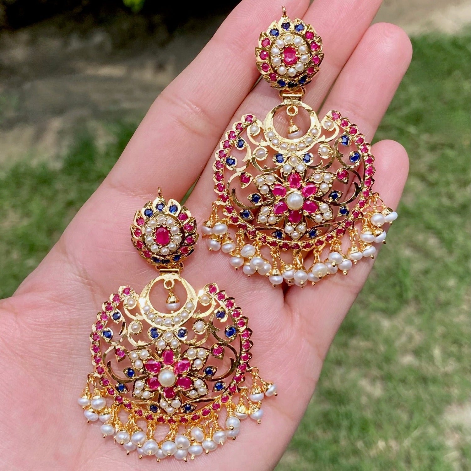 multicoloured chandbali earrings