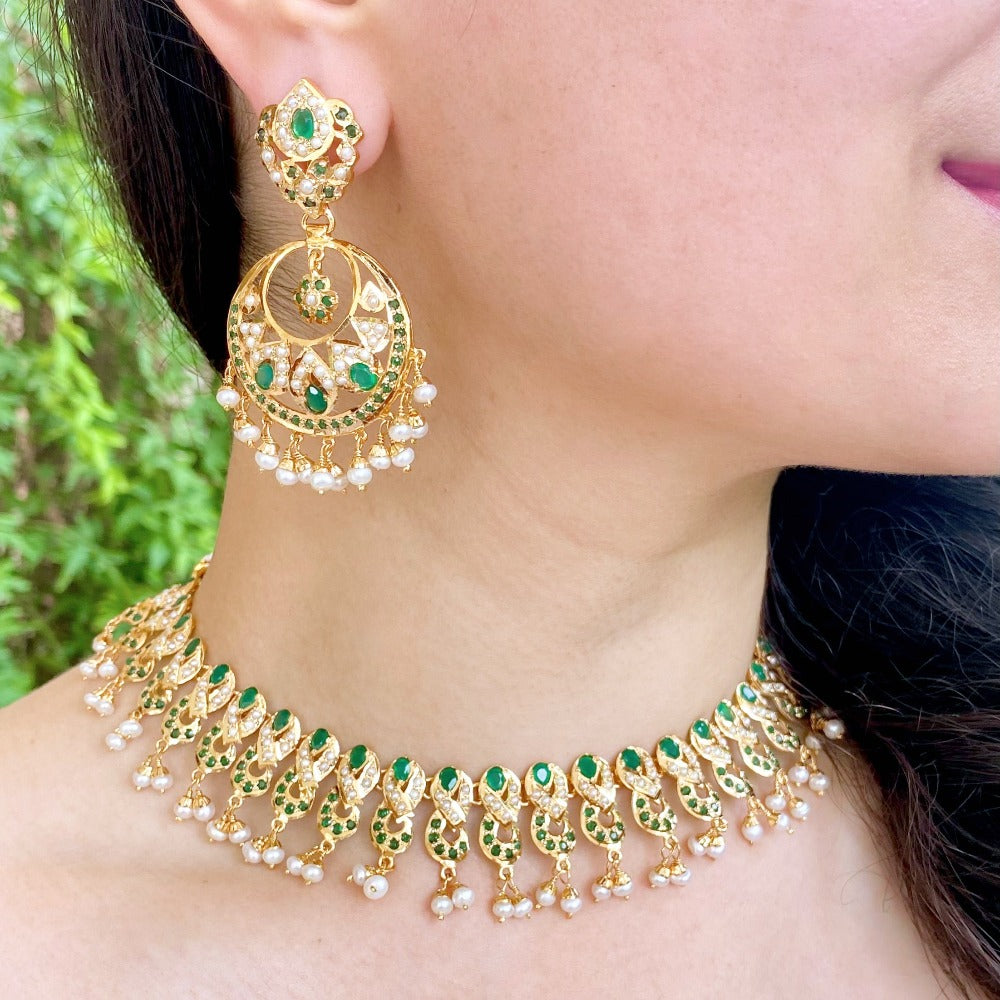 22k gold emerald necklace set