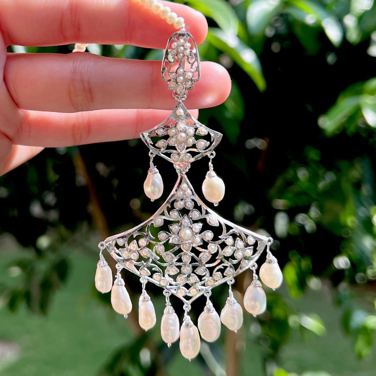 boho chic silver earrings with pearl drops