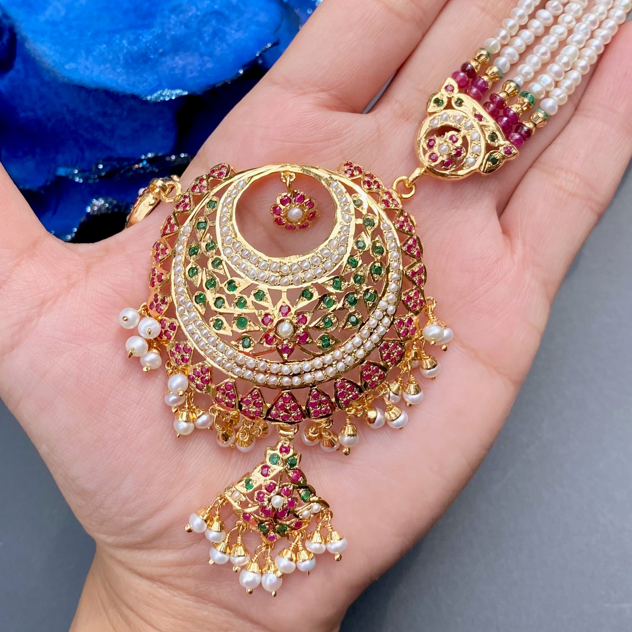 Exquisite Jadau Rani Haar Set | Tricoloured Rani Haar | Freshwater Pearls NS 440