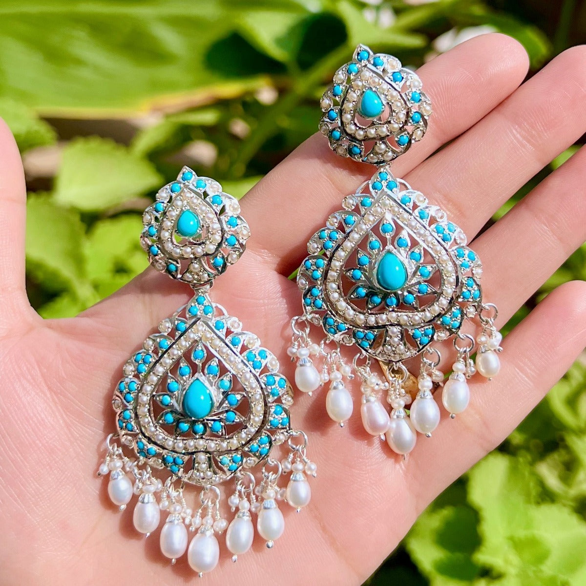 bohemian silver earrings with turquoise