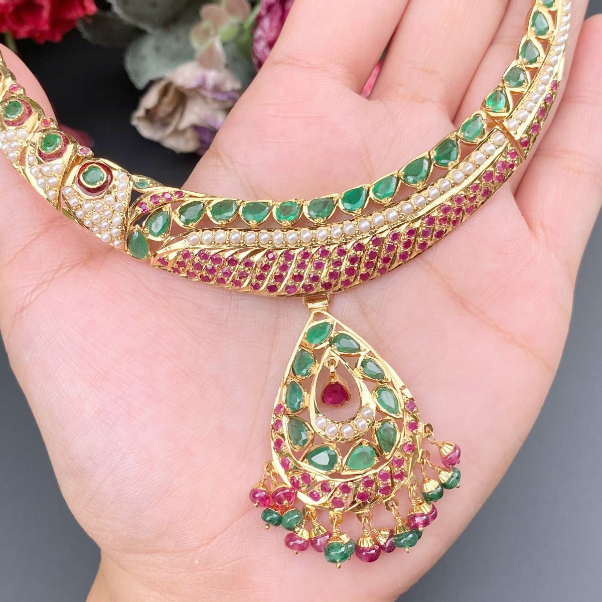 buy gold jadau necklace in delhi