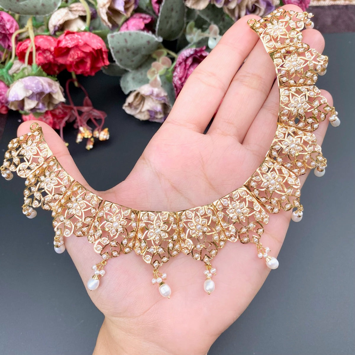 pearl necklace set in real gold with price