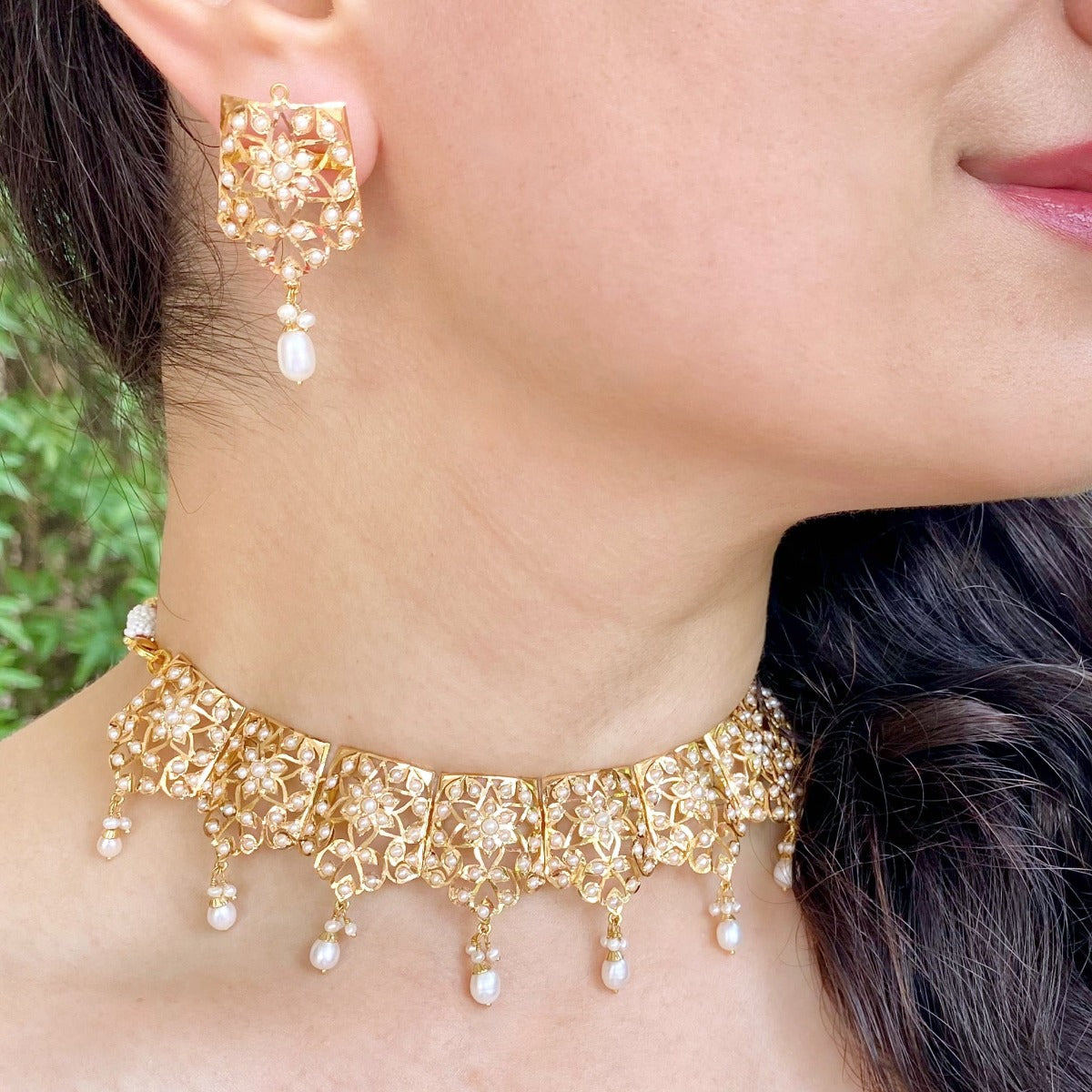 Indo-Western Pearl Design | Pearl Jewelry Sets | 22ct Gold | Rudradhan