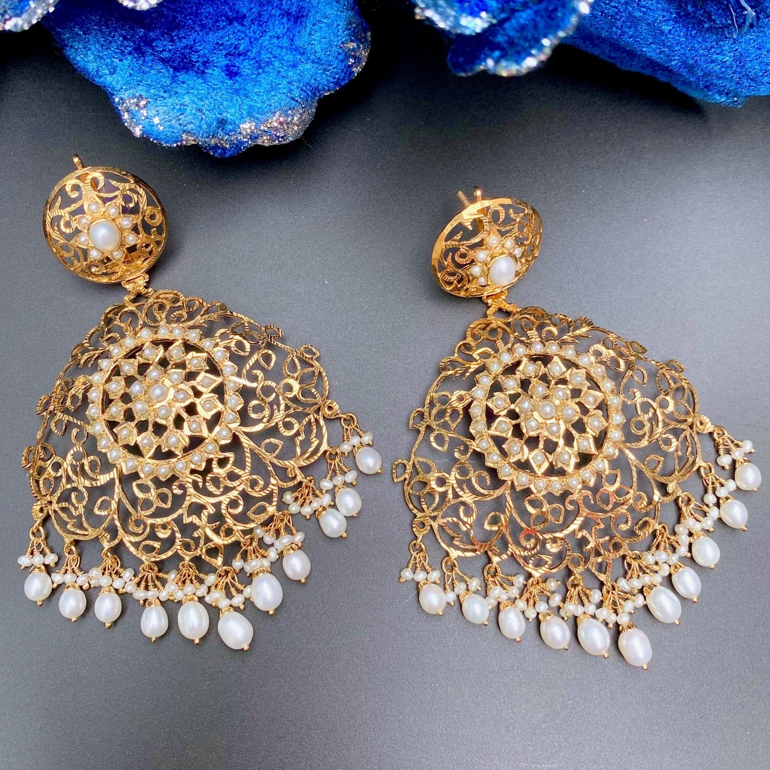 Gold Plated Oversized Pearl Drop Earrings in Silver ER 359