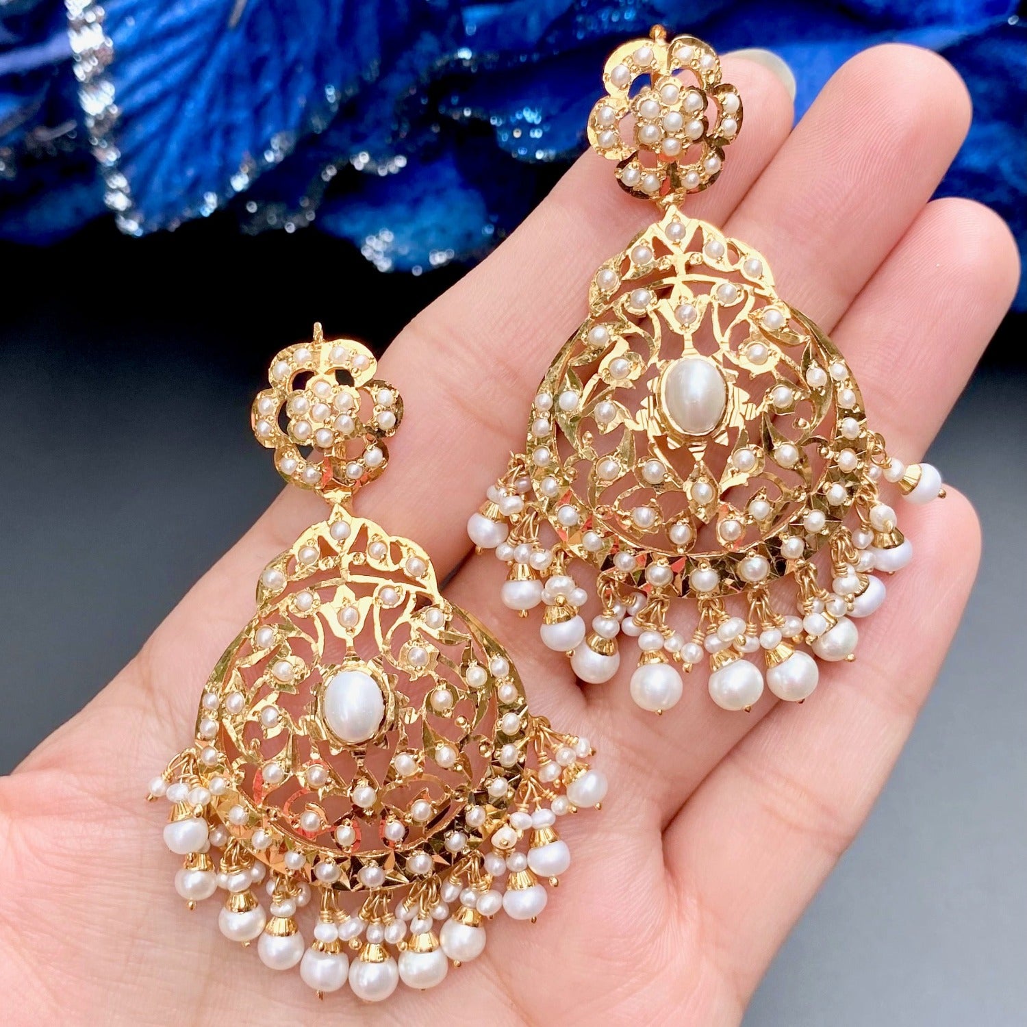 Pearl chandbali earrings