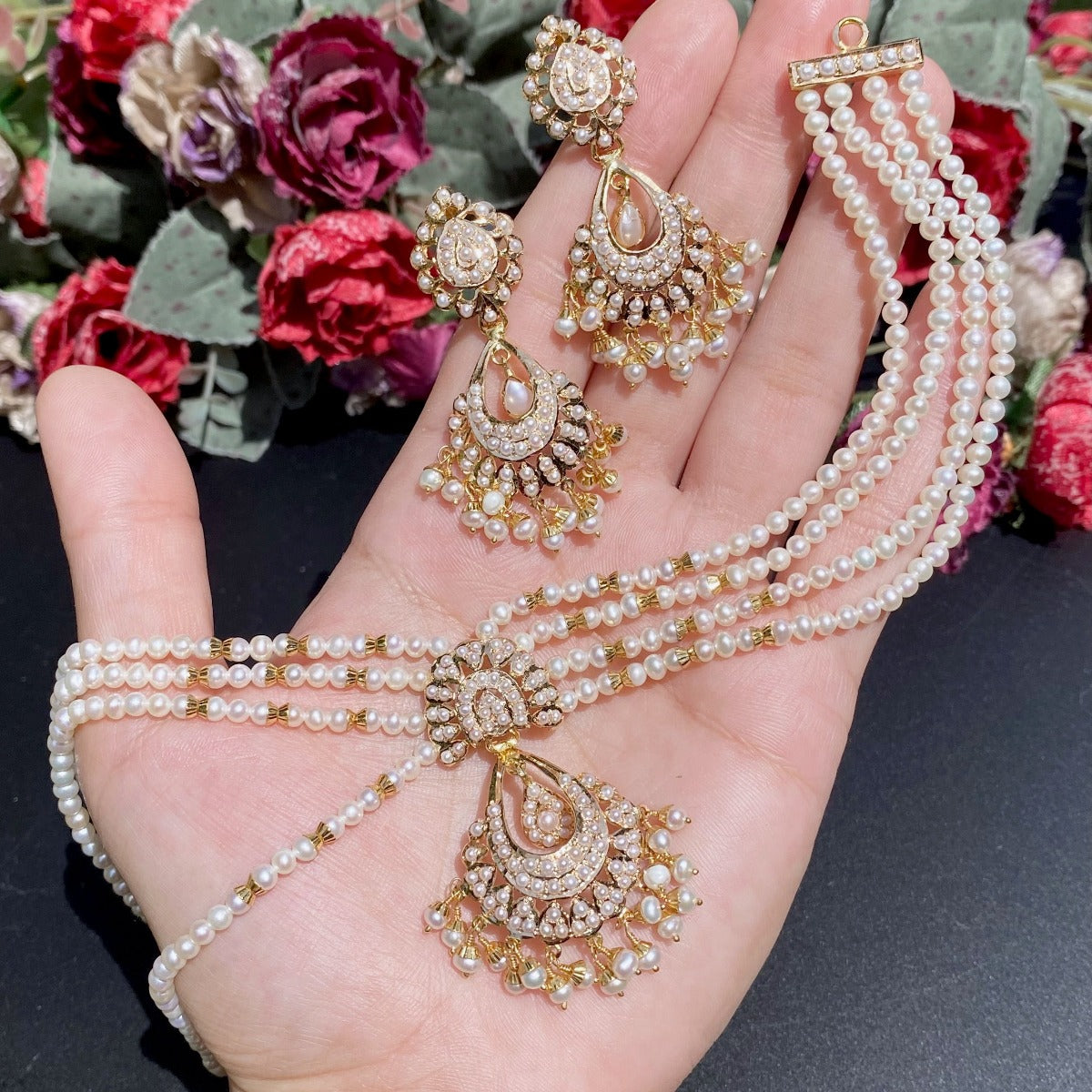 Dainty Pearl Choker Set | 22k Gold | Buy Pearl Jewelry in Gold Online GNS 037