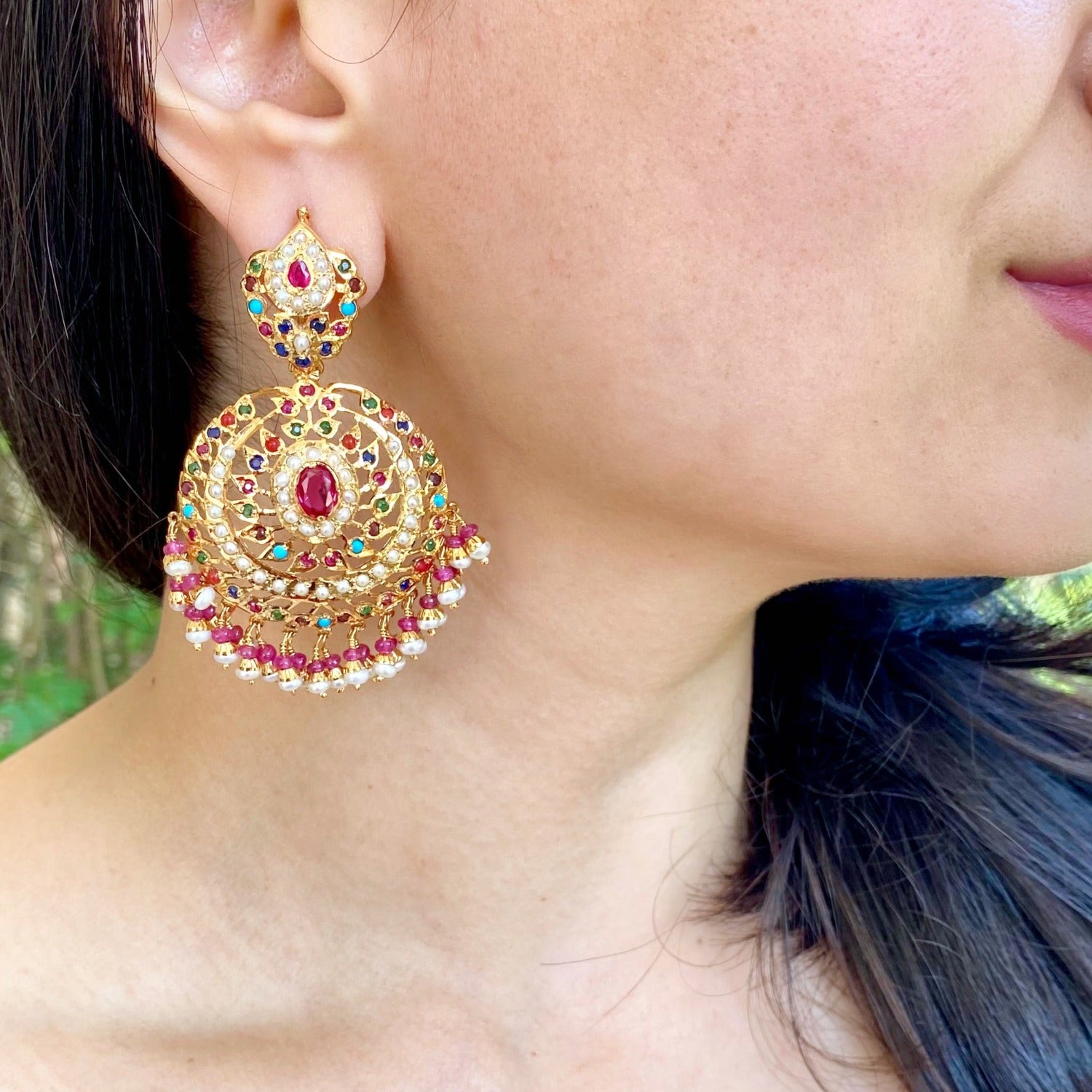 Jadau Earrings in Navratna Colours | Premium Quality Indian Jewellery ER 615