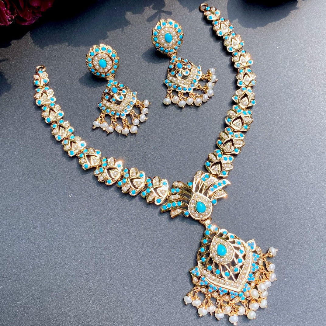 Pearl and Turquoise Gold Plated Necklace Set NS 214